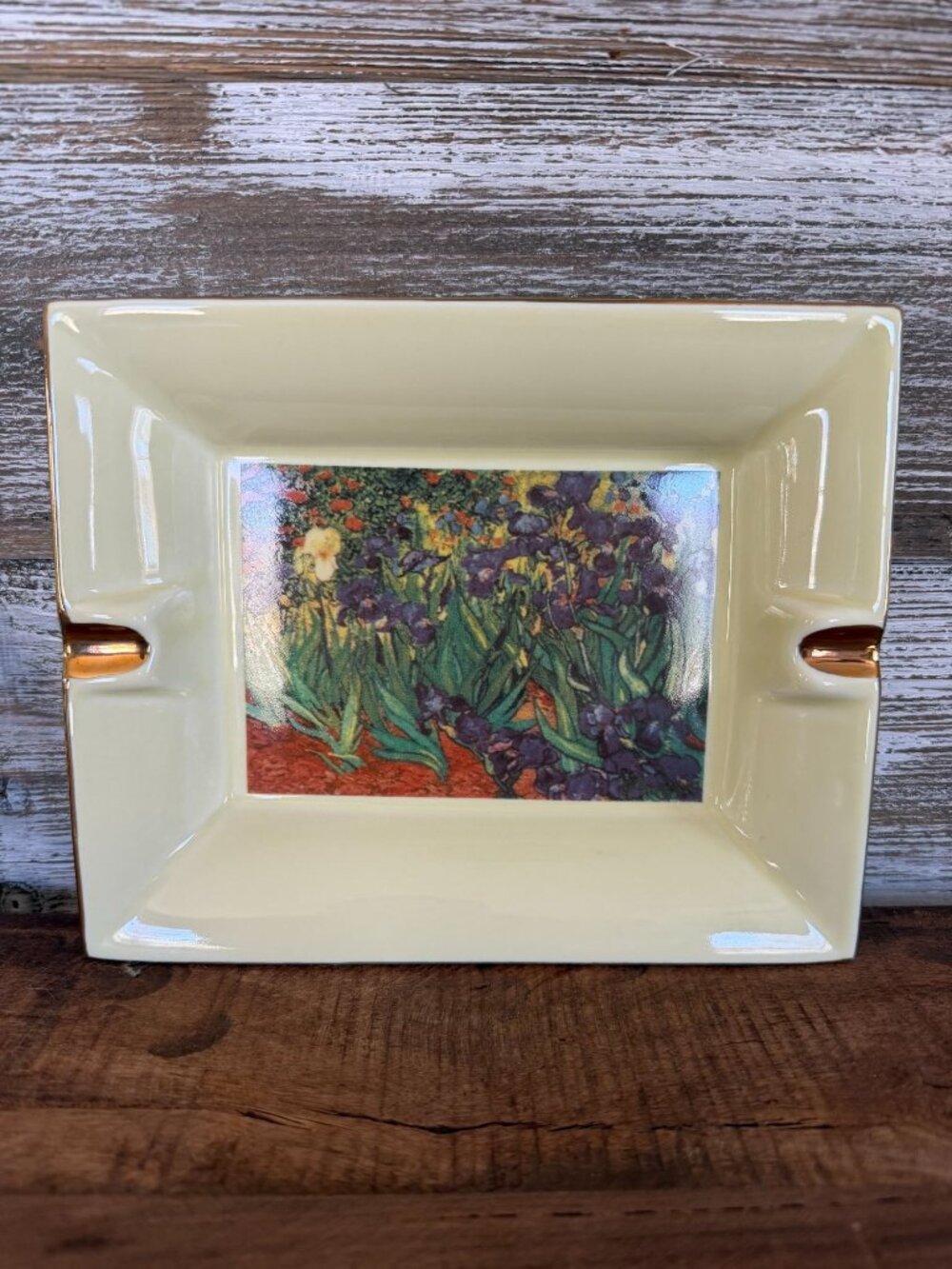 Vintage Ceramic Ashtray Catchall Dish Vincent Van Gogh's 1889 Painting Irises